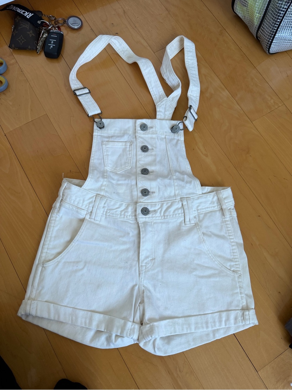 H&M Women's White Denim Short Overalls